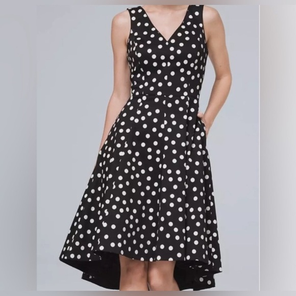 White House Black Market COTTON SATEEN POLKA DOT FIT-AND FLARE DRESS Sz 4 - Picture 1 of 13